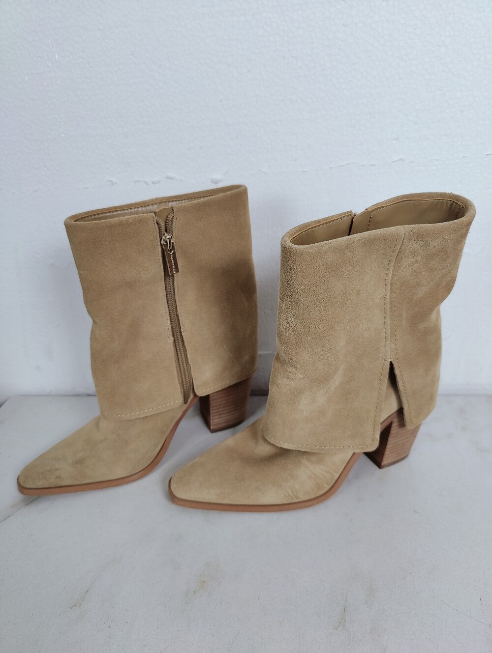 Vince Camuto Alolison Foldover Suede Cuff Stacked Heel Ankle Boots, 6.5